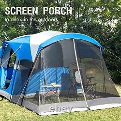 8 Person Family Camping Tent with Screen Room, Water Resistant Big Tunnel Blue