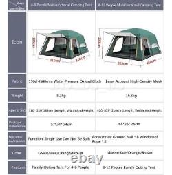 For 4-6/10-12 Person Camping Tent Outdoor Family Tunnel Tent Waterproof Portable