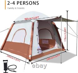 Inflatable Camping Tent with Pump, Easy Setup 4 Season Glamping Tent, 2-4 Person